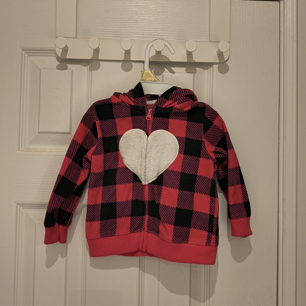 Carter's Red and Black Plaid Hoodie with Heart